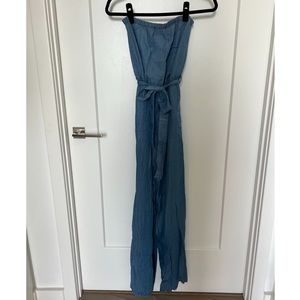 Strapless Denim Jumpsuit with Belt